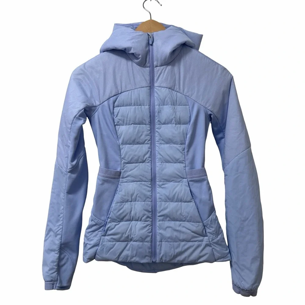 Lululemon Womens Down for It All Athletic Jacket Size 2 Blue Willow Packable Gym
